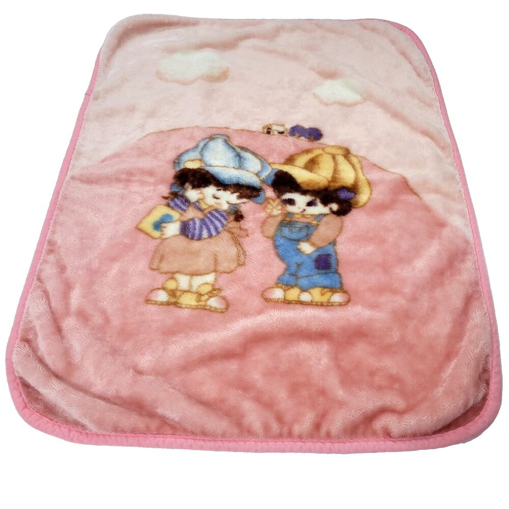 Vtg North Point Fleece Baby Blanket boy & girl graphic